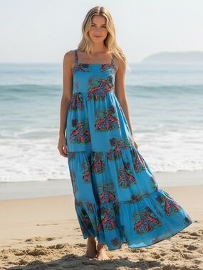J. Crew Tiered Maxi Dress Lobster Print size 16
